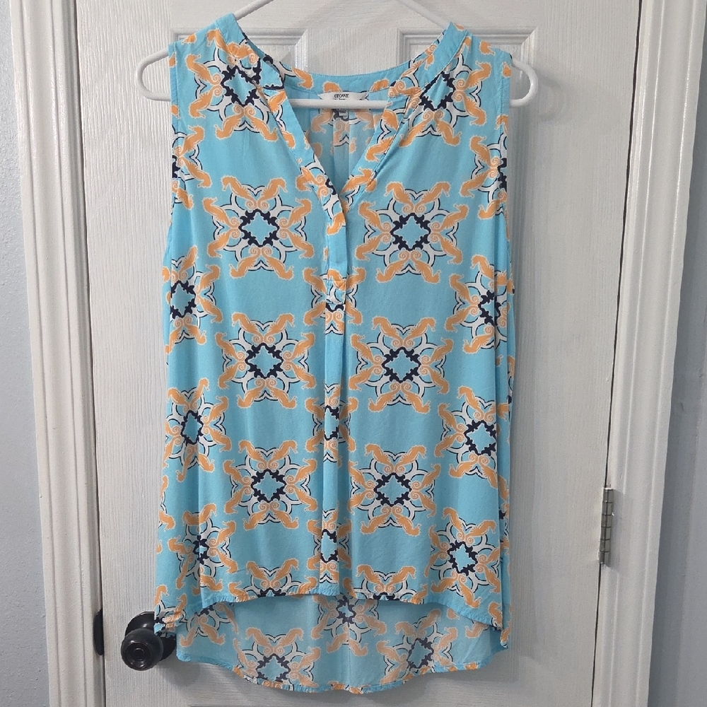 Crown & Ivy Sleeveless Top - Blue and Orange Pattern